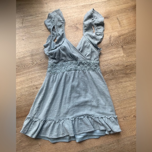 Altar’d State Boho Ruffle Mini Dress Light Blue Smocked Waist Size S - Picture 1 of 4